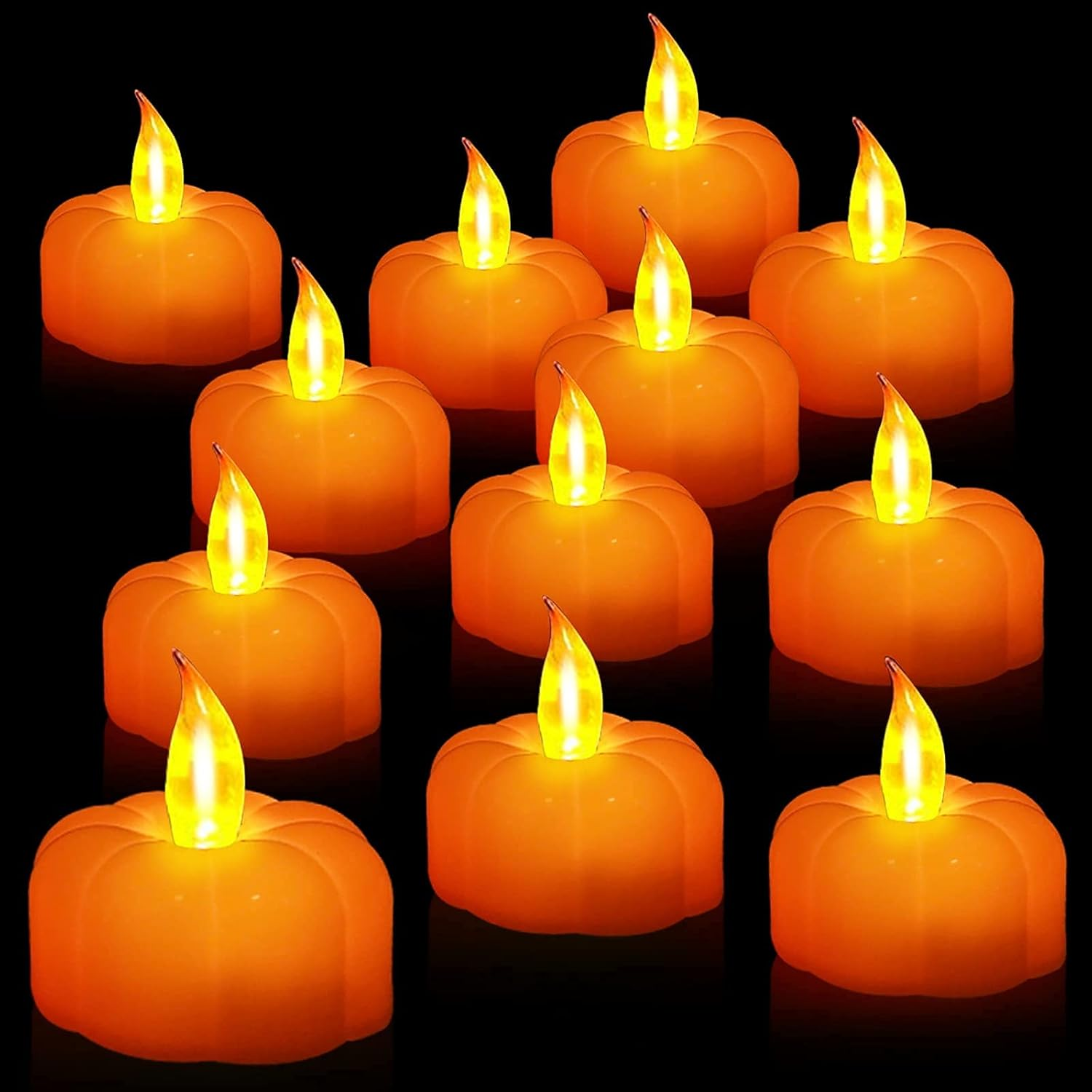 12 Pack LED Pumpkin Tea Lights Battery Operated Flameless Candles for Fall