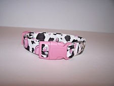 Wet Nose Designs Moo-velous Cows Dog Collar Black  White Cow Print Pink Buckle