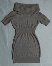 Ann Taylor LOFT Petites Wool Blend Dress Cowl Neck Short Sleeve - SP - Brown