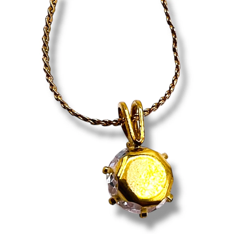 Collar colgante redondo chapado en oro piedra circonita cúbica de circonita cúbica de 7,5 mm 18" Foto 3 de 4