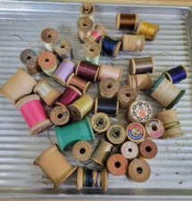 Vintage Lot Of 44 Old Wooden Sewing Thread Spools, Some Empty~(1)