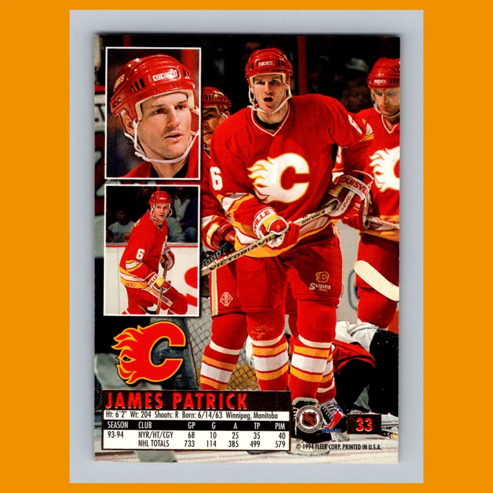 James Patrick #33 1994 Fleer Ultra Calgary Flames Hockey Card NHL NM - Image 2 of 3