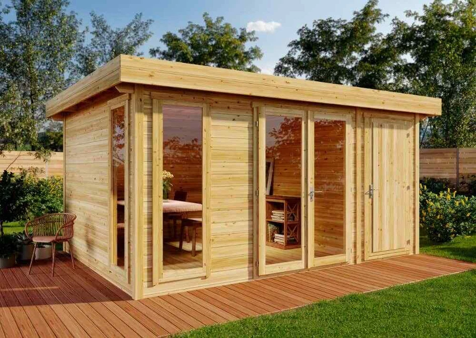 Gartenhaus Aldo-28 C Holz 496x368 cm 28 mm Flachdach Blockhaus Geräteschuppen - Bild 2 von 4