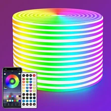 Led Neon Lights Strip 50FT,DC 24V RGB LED neon Light Strip APP Remote Control...