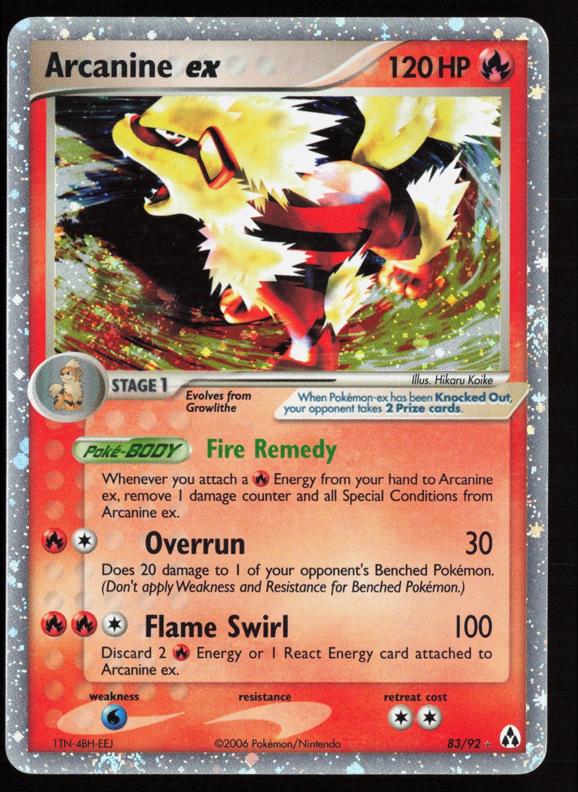 2006 Pokemon EX Legend Maker Arcanine EX Holo Rare #83 /92 NM Swirl