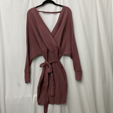 Love Tree Rose Ribbed Knit Wrap Long Sleeve Belted Waist Sweater Dress - SZ L
