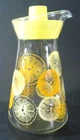 Vintage Pyrex Lemon Orange Slices Clear Glass Juice Carafe Flat Top Yellow Lid