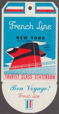 French Line S S France Tourist Class Stateroom baggage tag 1970s