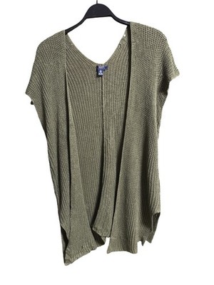  Chaps Denim Cardigan M Leinen Baumwolle Boho Strickjacke Grün Sommer 