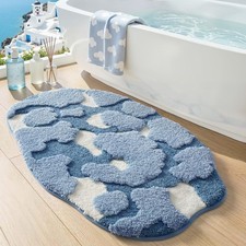 LUMI Non Slip Absorbent Bathroom Rug White and Blue 24x43