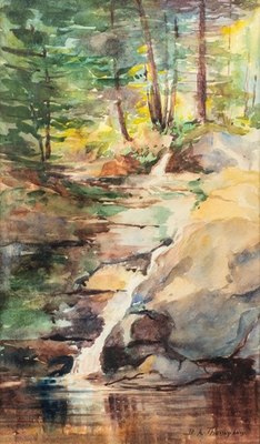 #ad #ad Antique New England Watercolor Stream Through the Woods Signed B.A. Thompson $225.00