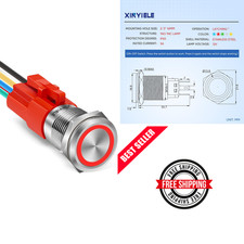 16MM Latching 12V Push Button Switch On Off,Waterproof Stainless Steel with LED