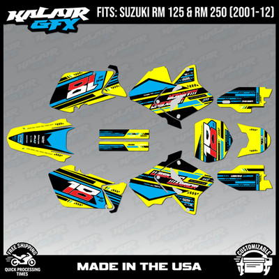 Graphics Kit For Suzuki RM125 RM250 (2001-2012) Warrior Series - Cyan
