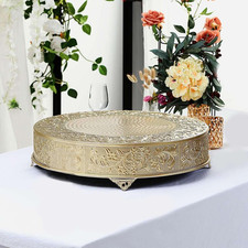 Efavormart 22" Gold round Embossed Metal Cake Plateau, Large Wedding Cake Stand