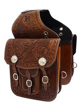Showman Tooled Leather Saddle Bag w/ Engraved Silver Conchos  Buckles