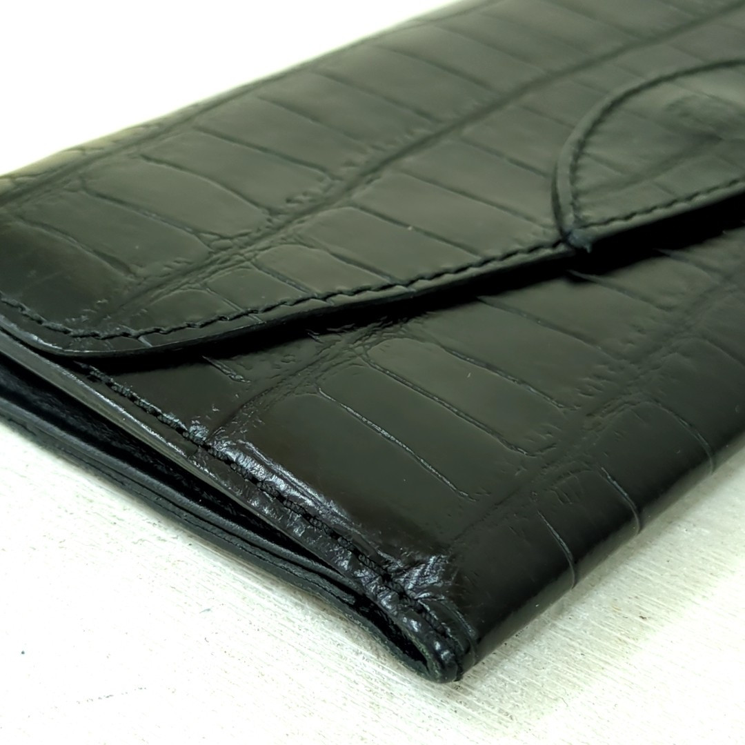 小物 made in italy Felisi black wallet Felisi Long Wallet Black Leather Embossed Made in Italy Used