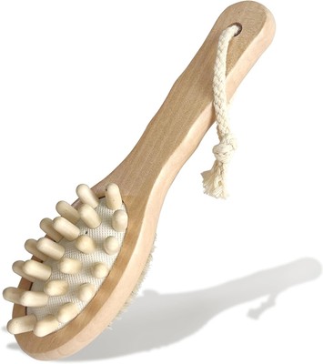 Dry Body Brush for Lymphatic Support + Cellulite Massage - Natural Brown 