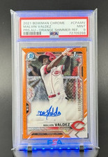 PSA 9 Malvin Valdez ORANGE SHIMMER REFRACTOR AUTO 2021 Bowman /25 #CPAMV Reds 🔥