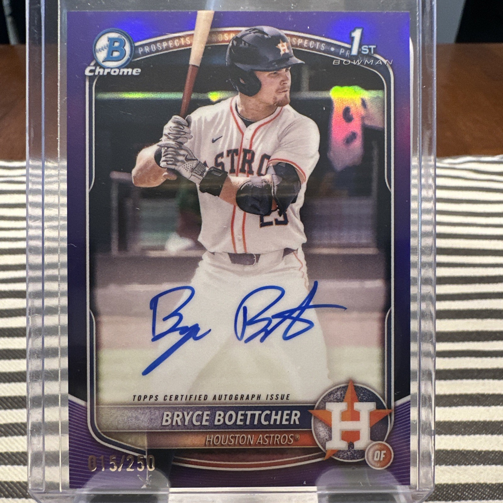 2025 BOWMAN CHROME 1ST BRYCE BOETTCHER PURPLE REFRACTOR AUTO 15/250