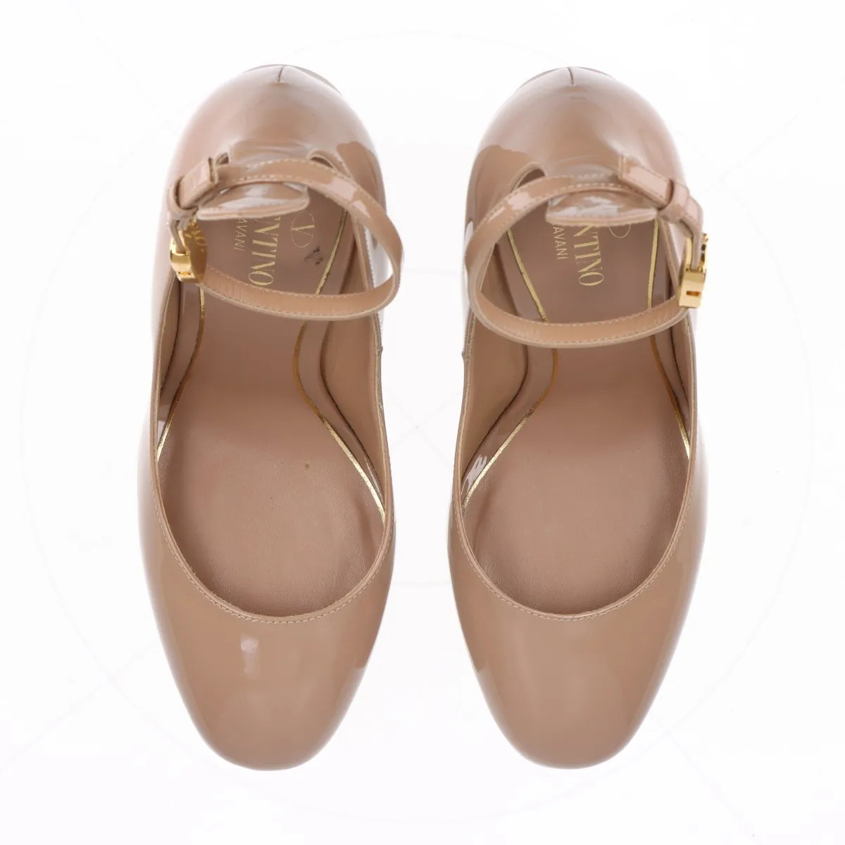 Valentino Garavani Patent Leather Strap Pumps 35 Ladies' Pink Beige V logo Buckl thumbnail 7