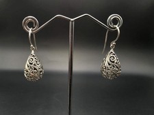 Sterling Silver Filigree Scroll Teardrop Dangle Earrings 1 Inch