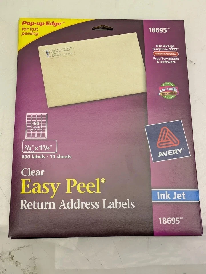 3 PK Avery 2/3" x 1-3/4" Printable Return Mailing Address Labels Clear 600/Pack - Image 2 of 4