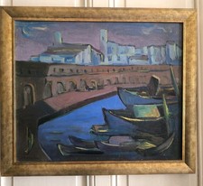 Tableau Ulysse CAMBRAI (1904-1967) Huile sur panneau "Port dans la nuit" Akoun