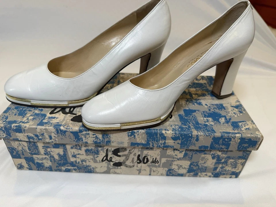 Vintage Garolini White Leather Platform Heels Made in Italy Size 8M De liso box - Image 2 of 4