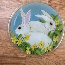 Peggy Karr 11" Bunnies Rabbits Easter Spring Plate, Signed