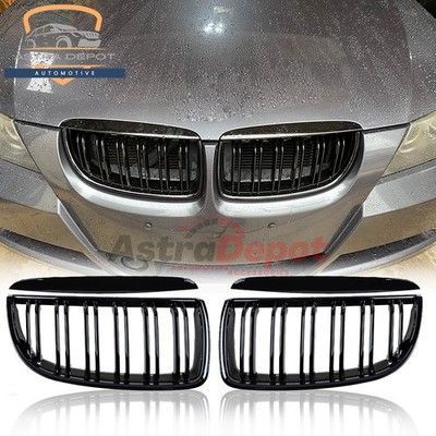 Gloss Black Front Kidney Dual Slats Grill For 05-08 BMW 3 series E90 E91 Pre-LCI