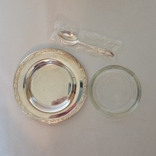 Vtg Oneida Silverplate Baby Feeding Set Glass Bowl Spoon La Rose w/Box 1950s NOS