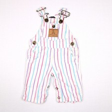 Vintage Handy Dandy White Infant Size 3M Pastel Striped Carpenter Overalls