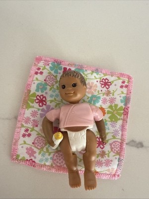 Fisher Price Loving Family  1998 AA BABY Infant PINK SHIRT Bottle Floral Blanket
