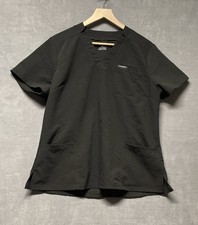 JAANUU Woman  s Scrub Top Black XL V-neck Pockets
