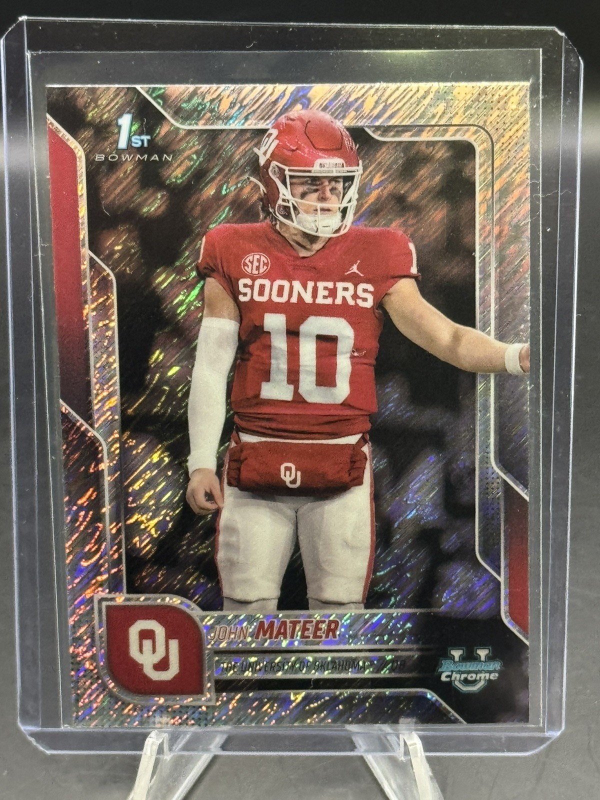 John Mateer 2025 Bowman Univ Chrome 1st Bowman Shimmer Refractor Oklahoma Sooner