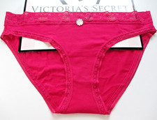 VICTORIA'S SECRET Cotton Bikini Panty S M L XL Pink NWT Daisy Crochet Lace Trim