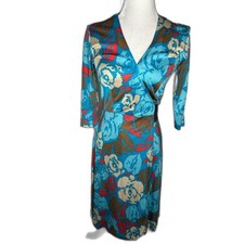 Flora Kung Elegant Blue V-Neck 100 silk Wrap Dress size 6