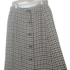 Vintage 1960s Houndstooth Skirt Size 12 Button Front Brown White Long