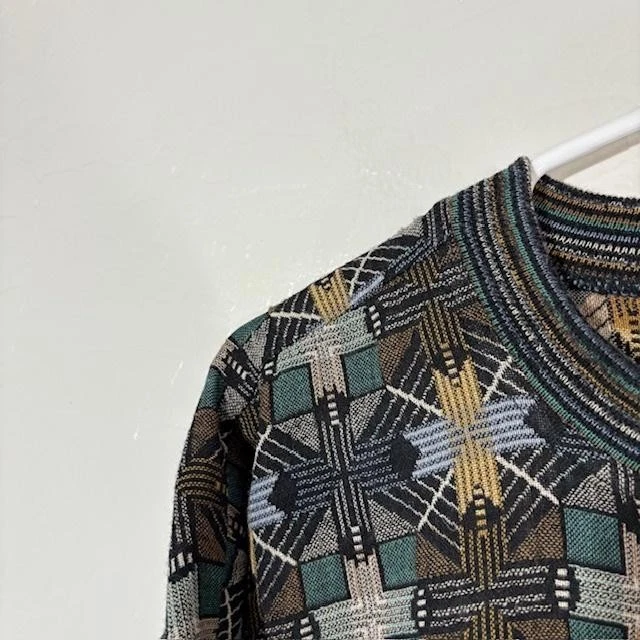 Suéter Jhane Barnes Para Hombres Grande Patrón Geométrico Mezcla de Lana Cuello Redondo Pullover Foto 2 de 4