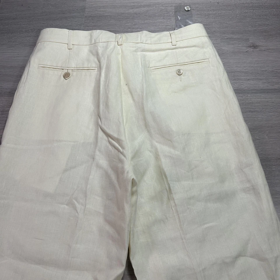 NUEVO Pantalones de vestir plisados de lino marfil 34 The J. Peterman Company para hombre Foto 4 de 4