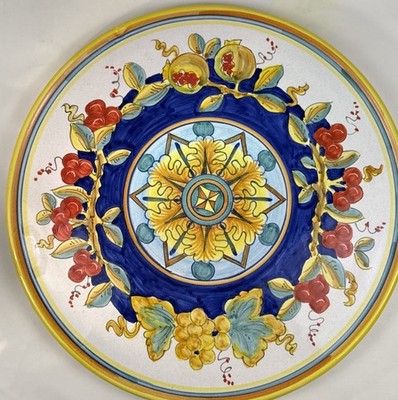 Hand Painted Deruta Italy Majolica Pottery Serving Platter 14.5  Fruit