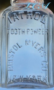 Antique BRISTOL MYERS Co IATROL brand TOOTH POWDER bottle