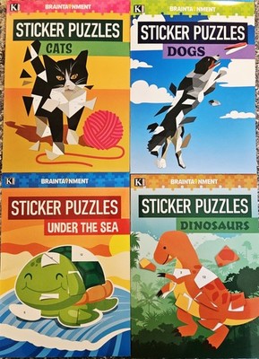 Braintainment Sticker Puzzles for Kids Set of 4 - Cats, Dogs, Sea, Dinosaurs NEW