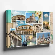 Vibrant collage showcases iconic historical landmarks and artistic Wall Art