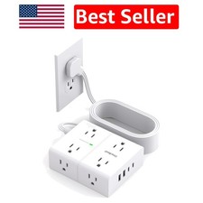 Space-Saving 10FT Surge Protector with 8 Outlets 4 USB Ports - Ideal for Dorms