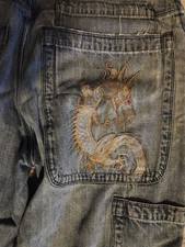 Vintage 90s JNCO Jeans 32x30 Dragon Embroidered White Zombie Tool Patches