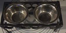 Stainless Steel Double Cat-Dog Food/Water Removable Bowls W/ Elevated Iron Stand