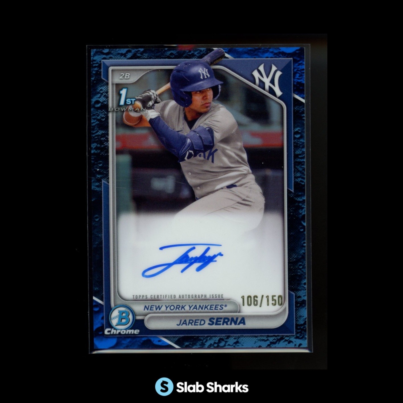 2024 BOWMAN JARED SERNA CHROME AUTO BLUE LUNAR REFRACTOR 1ST PROSPECT /150