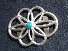 Vintage Native American Silver Sand Cast Turquoise Single Concho Belt SIide