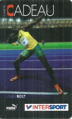 RARE CARTE CADEAU USAIN BOLT ATHLETISME 100 METRES SPRINT
